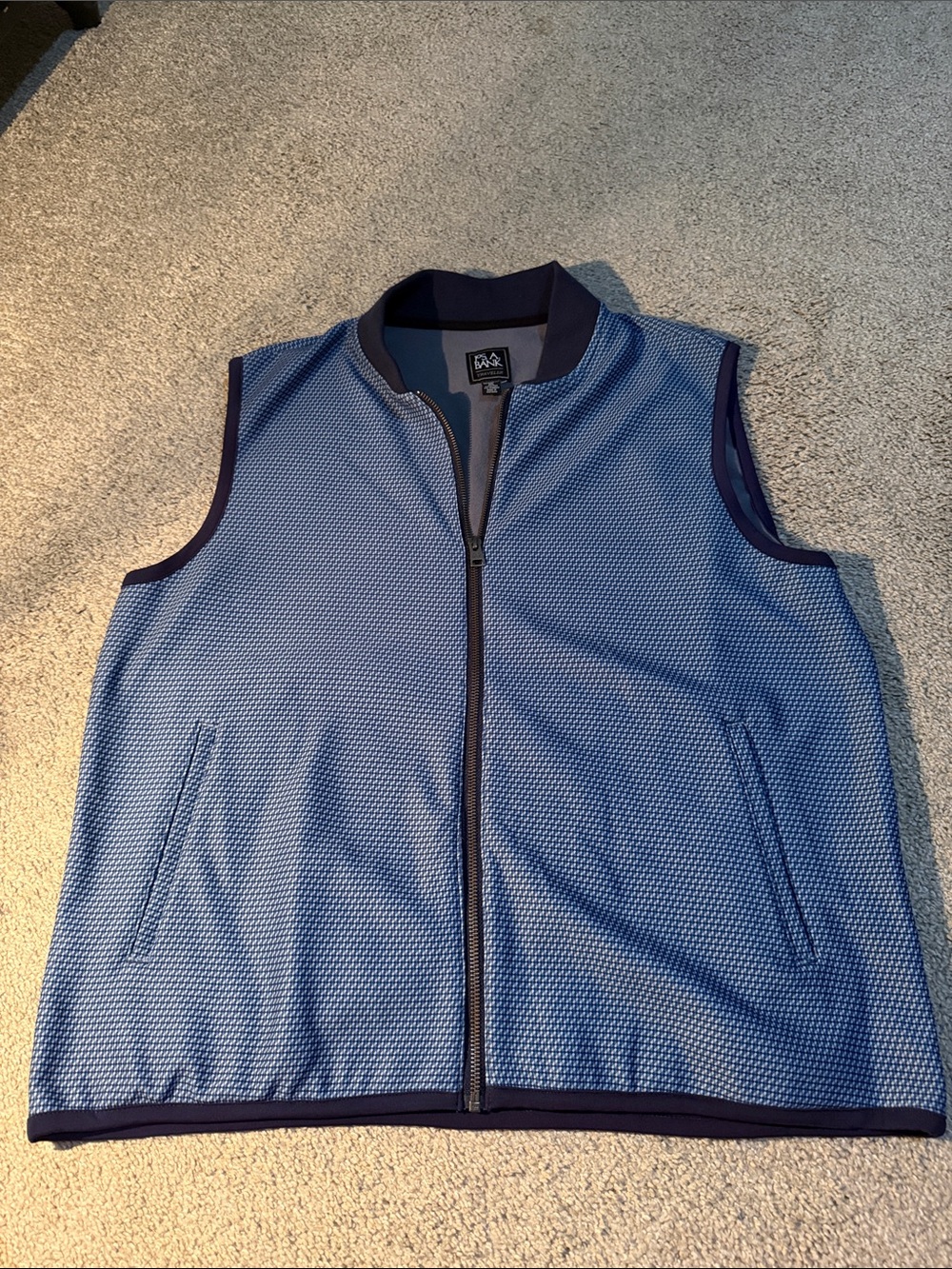 Jos. A. Bank Blue Quilted Sleeveless Vest with Dark Trim